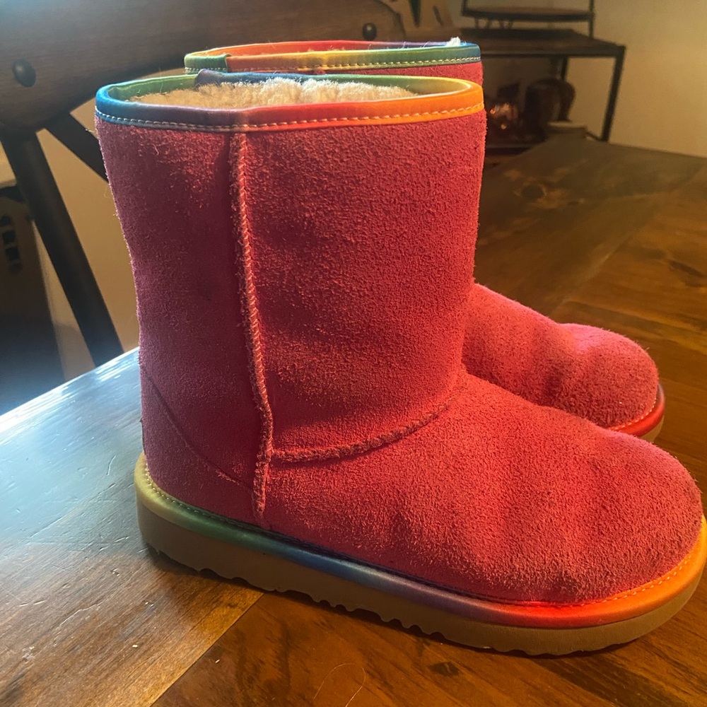 Ugg pink with rainbow trim girls size 2